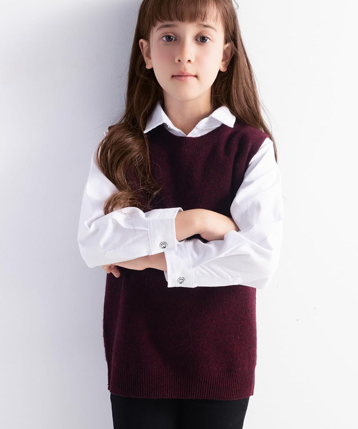 Girls' 100% Merino Wool Cable Knit Crewneck Vest