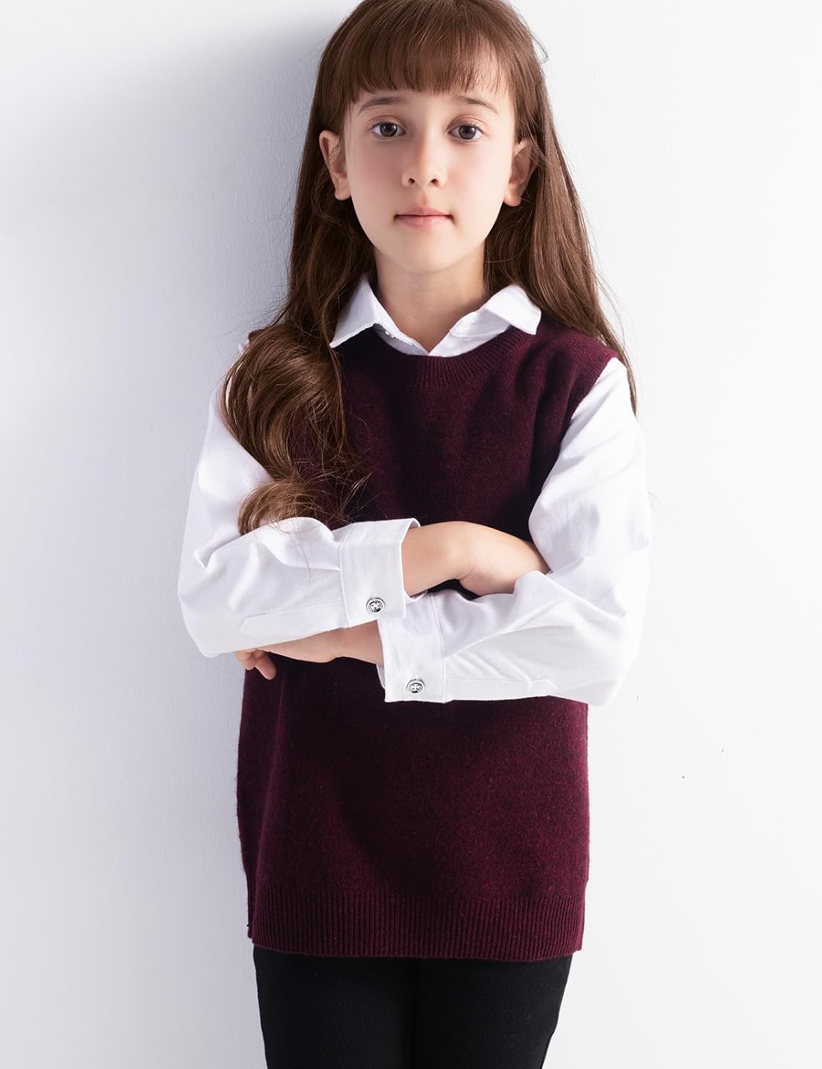 Girls 100% Merino Wool Sweater Vest Crewneck Sleeveless 2025 Fall Winter Cable Tops Knitted Pullover Vest