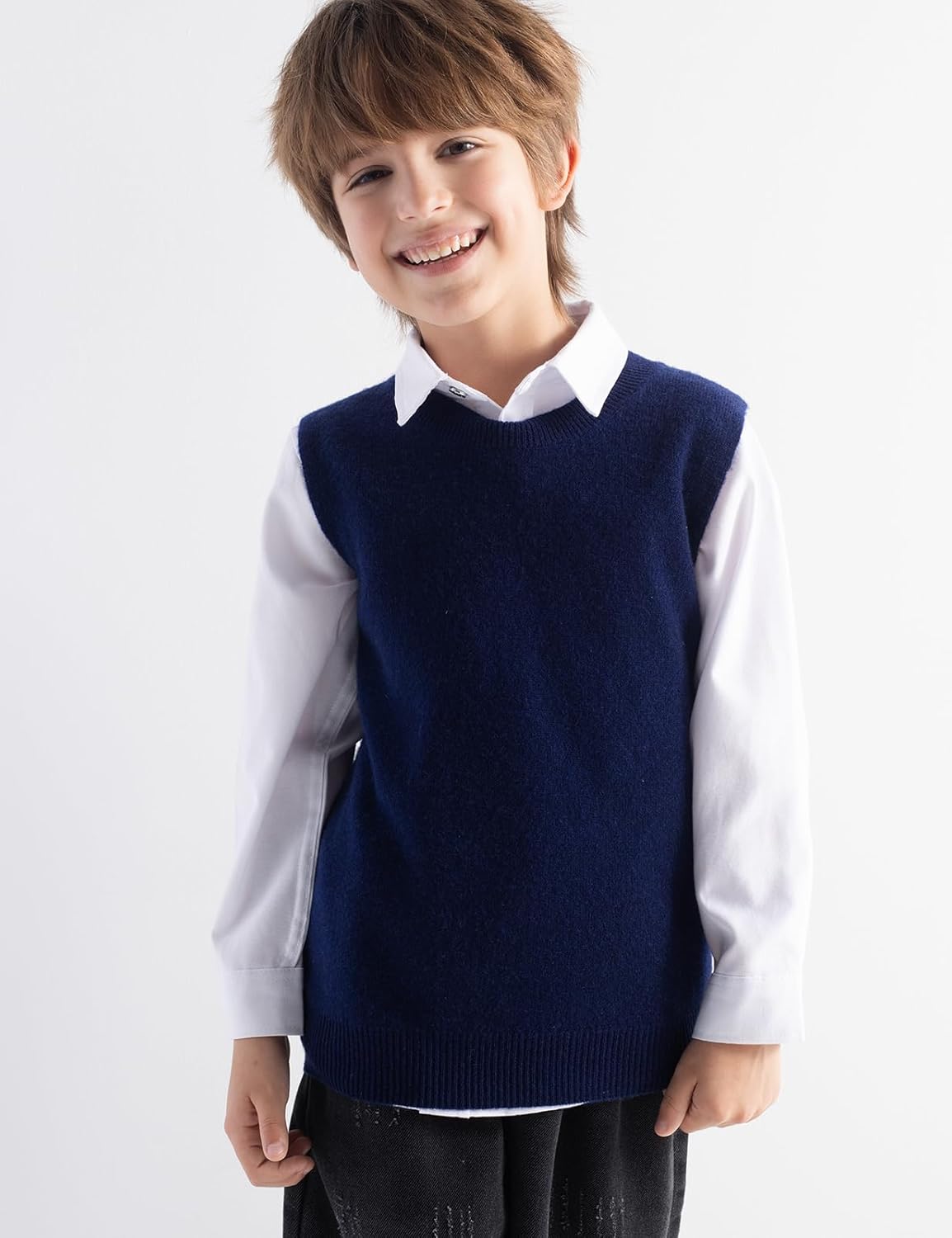 Boys and Girls 100% Merino Wool Cable Crewneck Sweater Vest