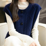 Chanyarn Women's 100% Merino Wool Sweater Vest 2025 Fall Winter Crew Neck Button Down Sleeveless Cable Knitted Sweater