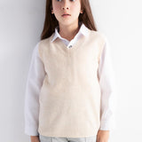 Girls 100% Merino Wool Sweater Vest V-Neck Sleevless 2025 Fall Winter Cable Tops Knitted Pullover Vest