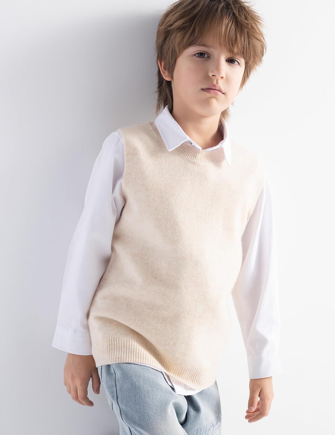 Boy's 100% Merino Wool Sweater Vest 2025 Fall Winter Casual Crewneck Sleeveless Knit Sweater Vest