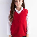 Girls 100% Merino Wool Sweater Vest V-Neck Sleevless 2025 Fall Winter Cable Tops Knitted Pullover Vest