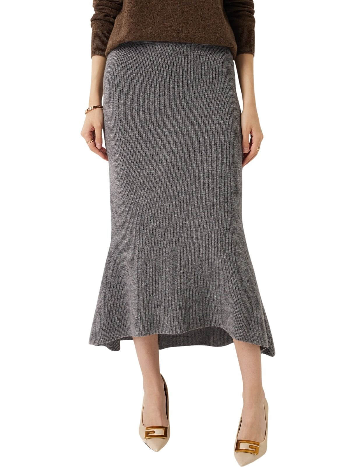 30% Cashmere 70% Merino Wool Knit Fishtail Skirt