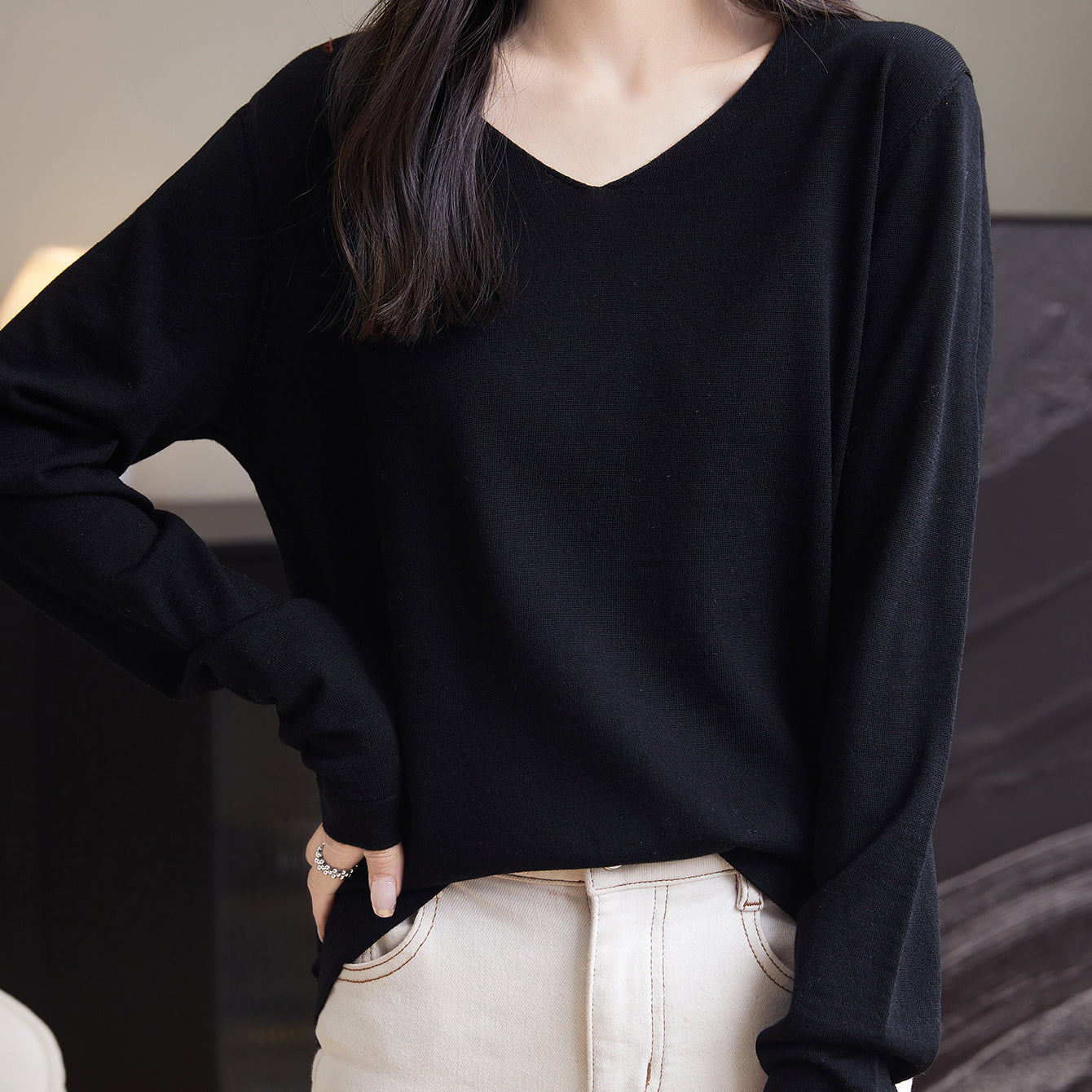 Chanyarn Women's 100% Merino Wool Base Layer Shirt Tops V Neck Long Sleeve Travel Hiking Tee T Shirt Pullover Sweater