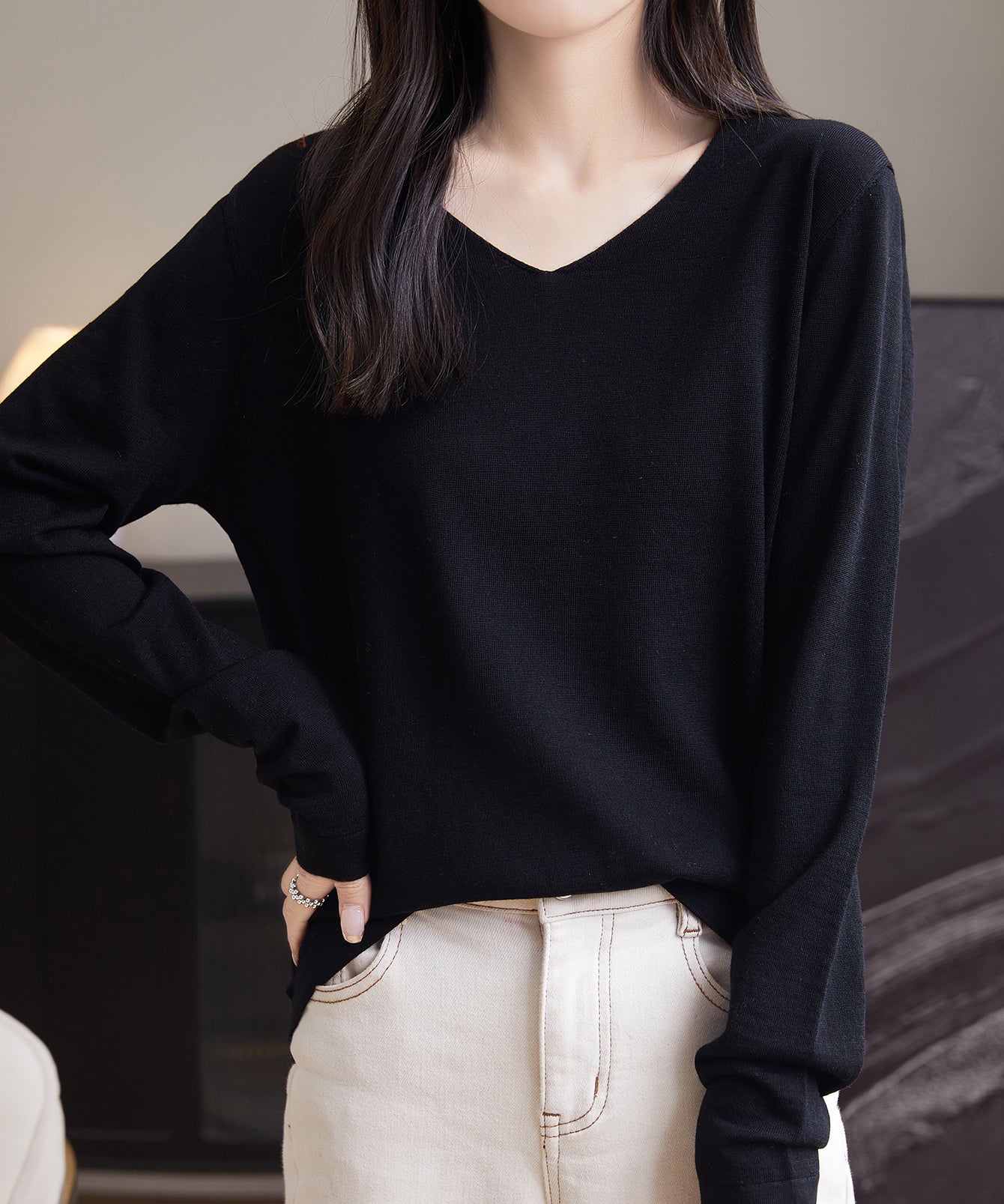 Chanyarn Women's 100% Merino Wool Base Layer Shirt Tops V Neck Long Sleeve