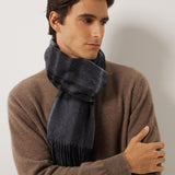100% Cashmere Long Plaid Tassel Warm Knit Scarf