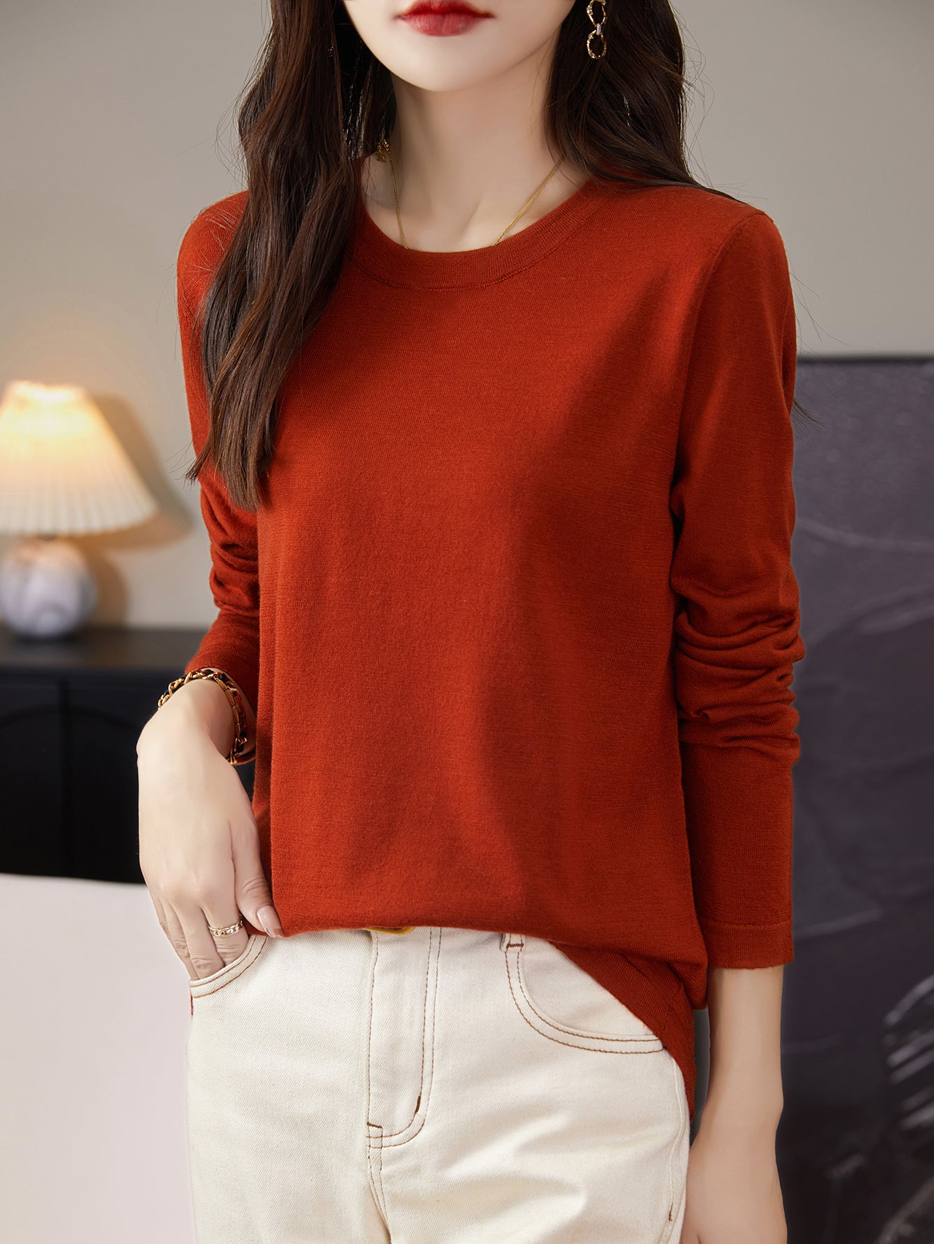 Women's 100% Merino Wool Base Layer Shirt Tops Crewneck Long Sleeve Travel Hiking Tee T Shirt Pullover Sweater