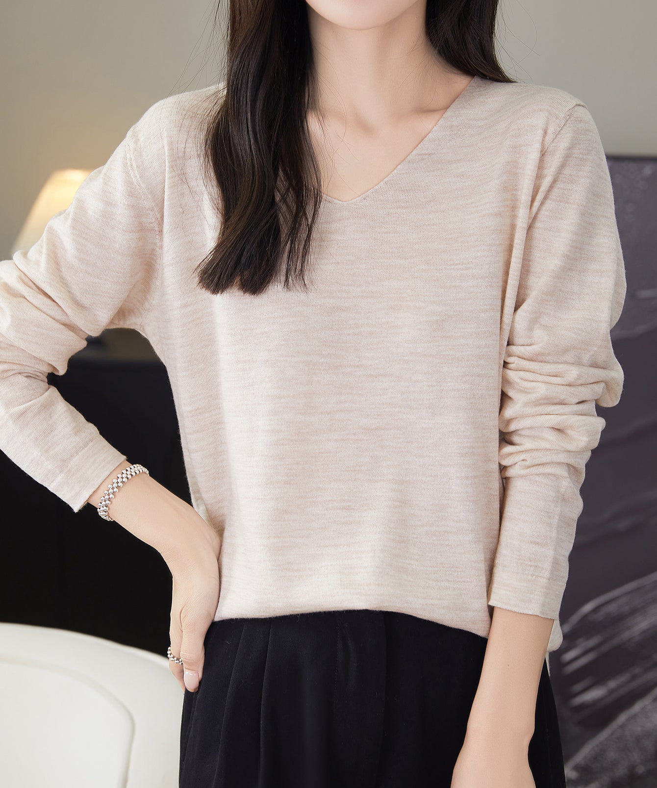 Chanyarn Women's 100% Merino Wool Base Layer Shirt Tops V Neck Long Sleeve