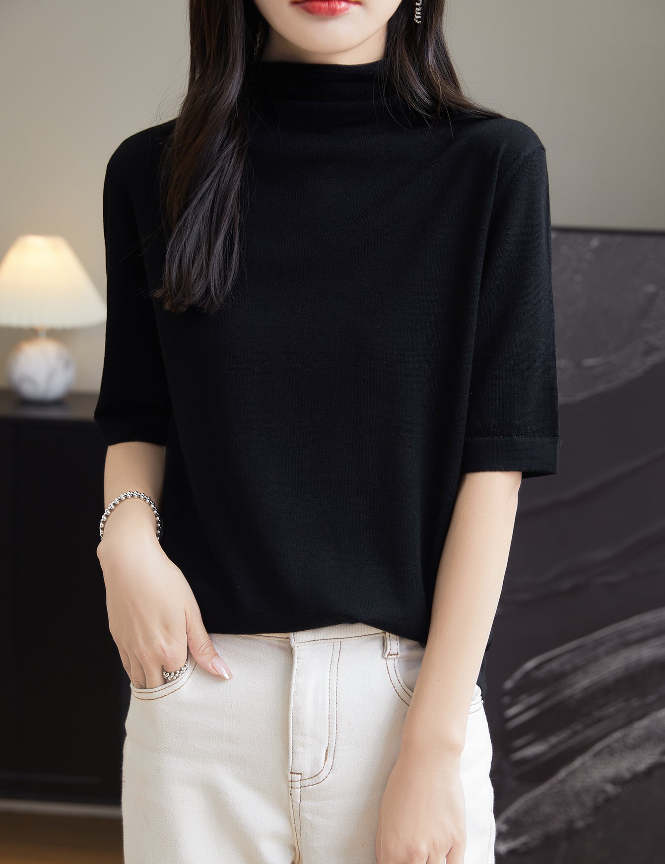 100% Merino Wool Turtleneck Tee Shirt Sweater