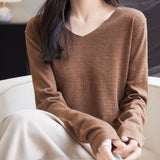 Chanyarn Women's 100% Merino Wool Base Layer Shirt Tops V Neck Long Sleeve