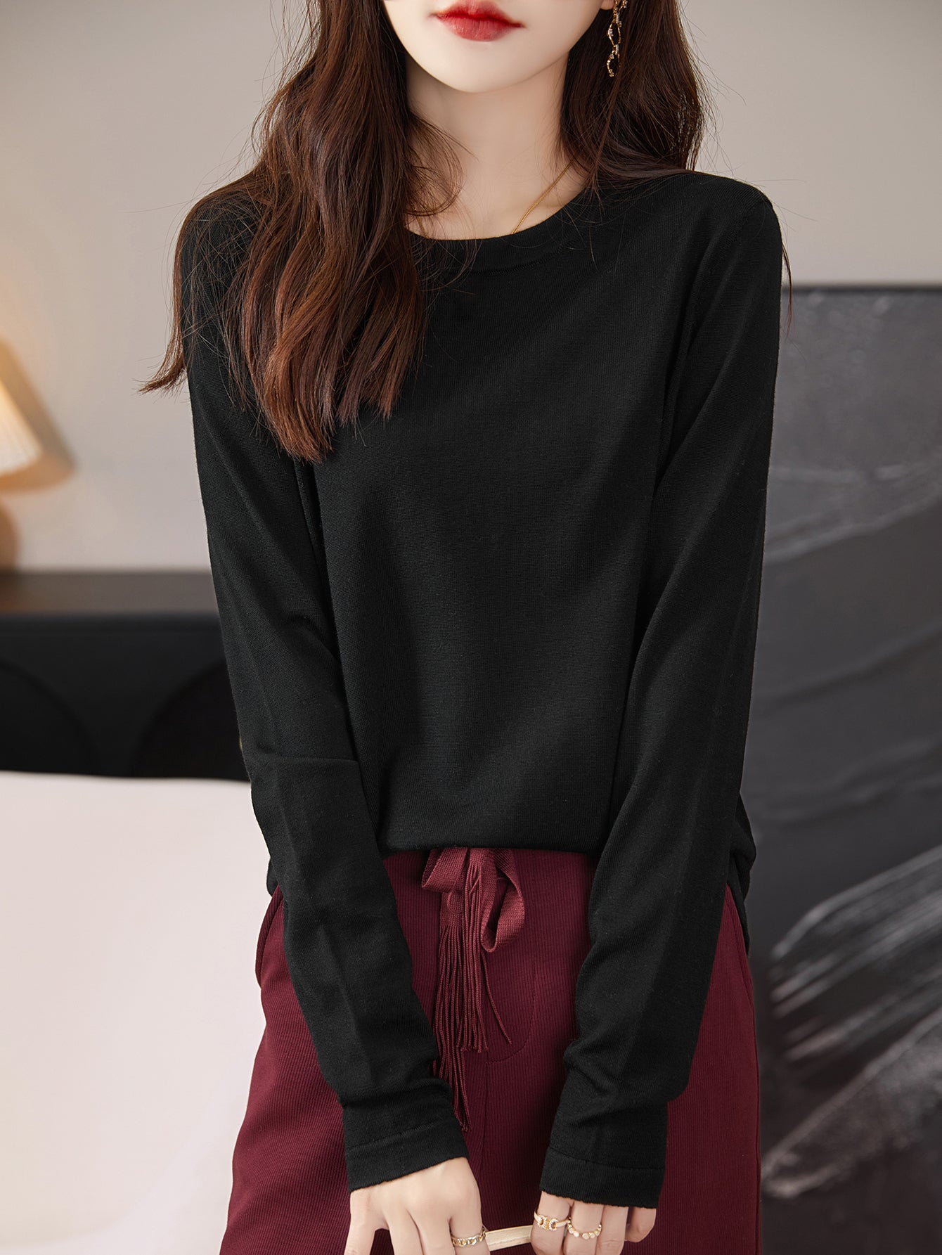 100% Merino Wool Crewneck Tee Shirt Sweater