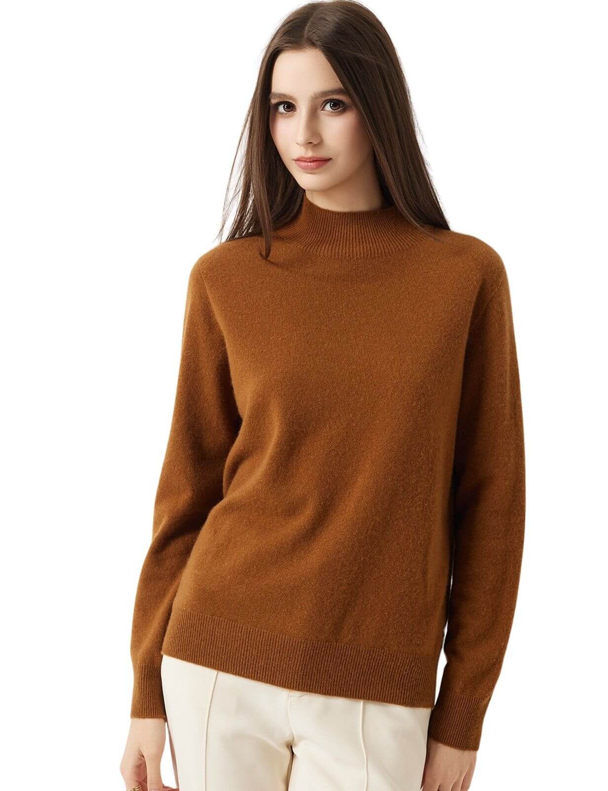 30% Cashmere 70% Merino Wool Seamless Mock Neck Sweater