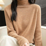 Chanyarn Women's Turtleneck 100% Merino Wool Sweater 2025 Fall Winter Classic Warm Soft Raglan Long Sleeve Knit Sweater