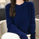 Suéter de lana 100% merino de chanyarn femenino 2025 otoño invierno Básico Básico Cable de manga larga Cabina de manga larga Sétero de cable de punto
