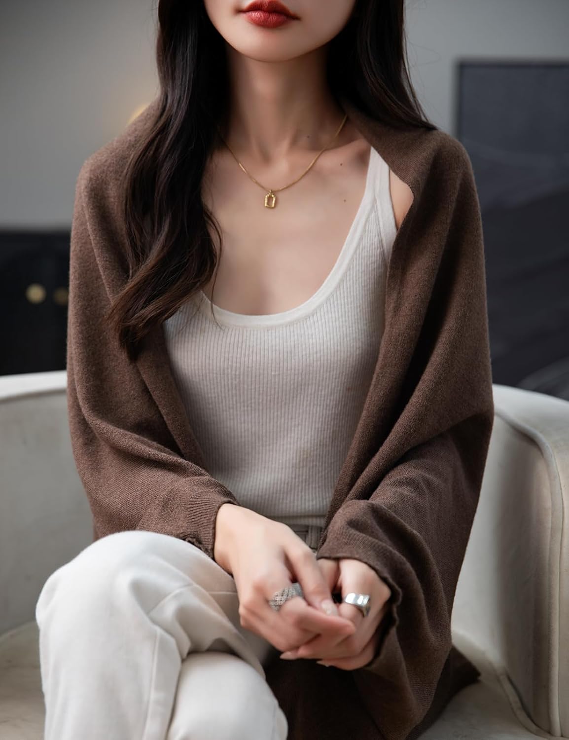 Women's Merino Wool Blend Oversized Cardigan Sweater 2025 Fall Winter Fashion Casual Batwing Sleeve Knit Cardigan