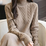 Chanyarn Women's 100% Merino Wool Sweater 2025 Fall Winter Turtleneck Vintage Warm Soft Long Sleeve Cable Knit Sweater