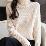 Chanyarn Women's 100% Merino Wool Turtleneck Sweater 2025 Fall Winter Vintage Cable Warm Soft Long Sleeve Knit Sweater
