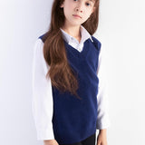 Girls 100% Merino Wool Sweater Vest V-Neck Sleevless 2025 Fall Winter Cable Tops Knitted Pullover Vest