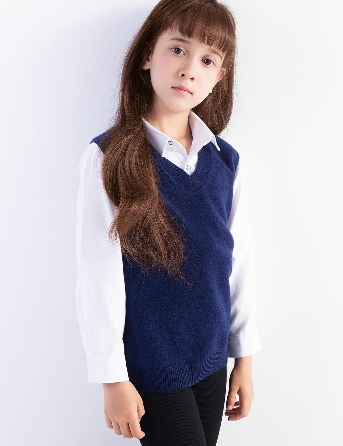Girls 100% Merino Wool Sweater Vest V-Neck Sleevless 2025 Fall Winter Cable Tops Knitted Pullover Vest
