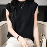 Women's 100% Merino Wool Spring Fall Winter First-Line Ready to Wear Mock Neck Seamless Knit Sleeveless Sweater Vest