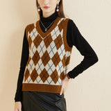 Giubbotto da maglione da donna al 100% da donna 2025 Diamond inverno autunno V Glet maglione a maglia senza maniche
