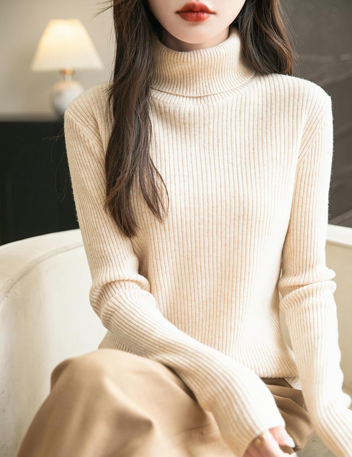 Women's 100% Merino Wool Turtleneck Sweater 2025 Fall Winter Long Sleeve Warm Soft Ribbed Knit Pullover Sweater