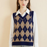 Giubbotto da maglione da donna al 100% da donna 2025 Diamond inverno autunno V Glet maglione a maglia senza maniche
