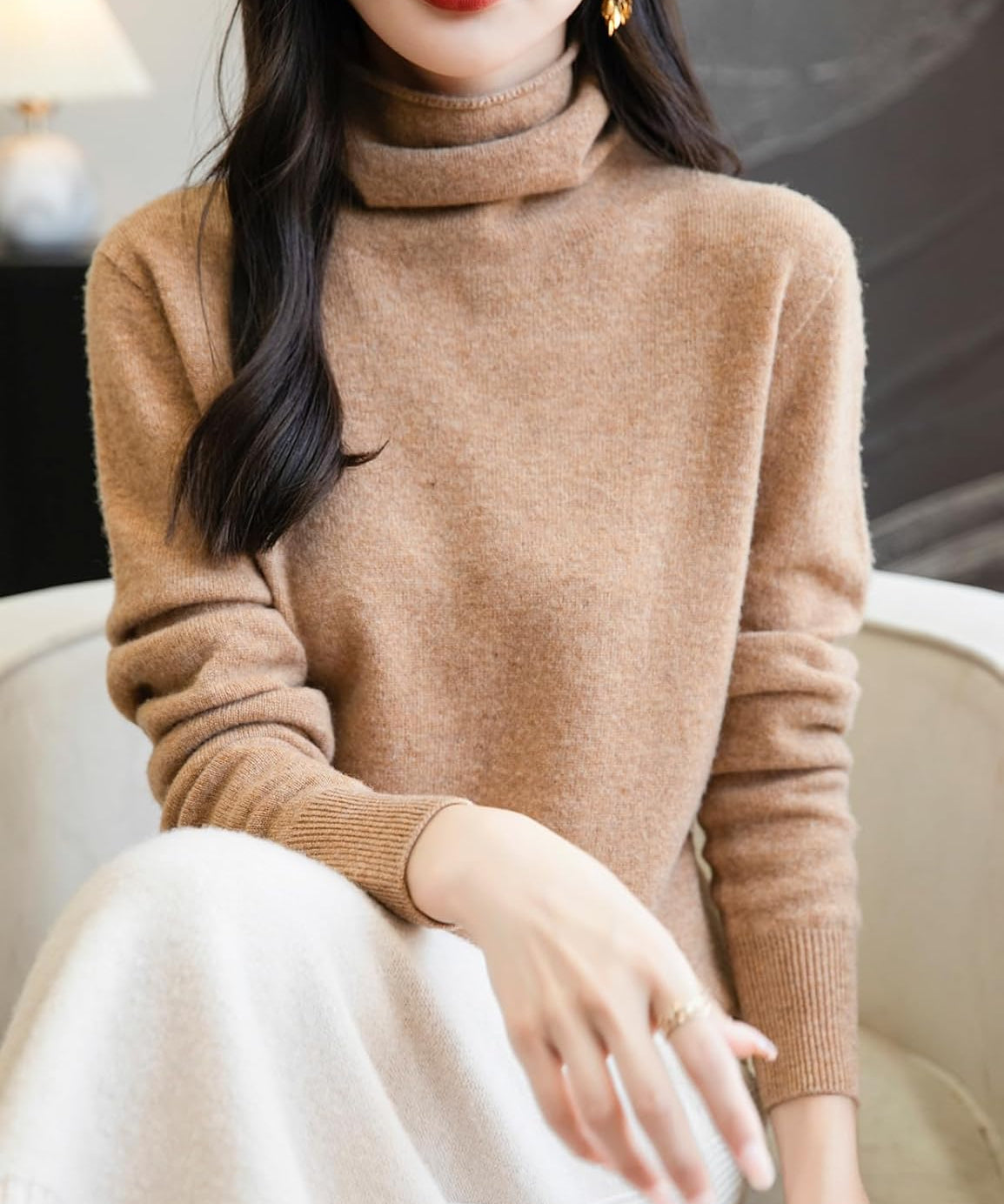 Chanyarn Women's 100% Merino Wool Seamless Sweater Turtleneck First-Line Ready to Wear Long Sleeve Knitted Pullover Tops