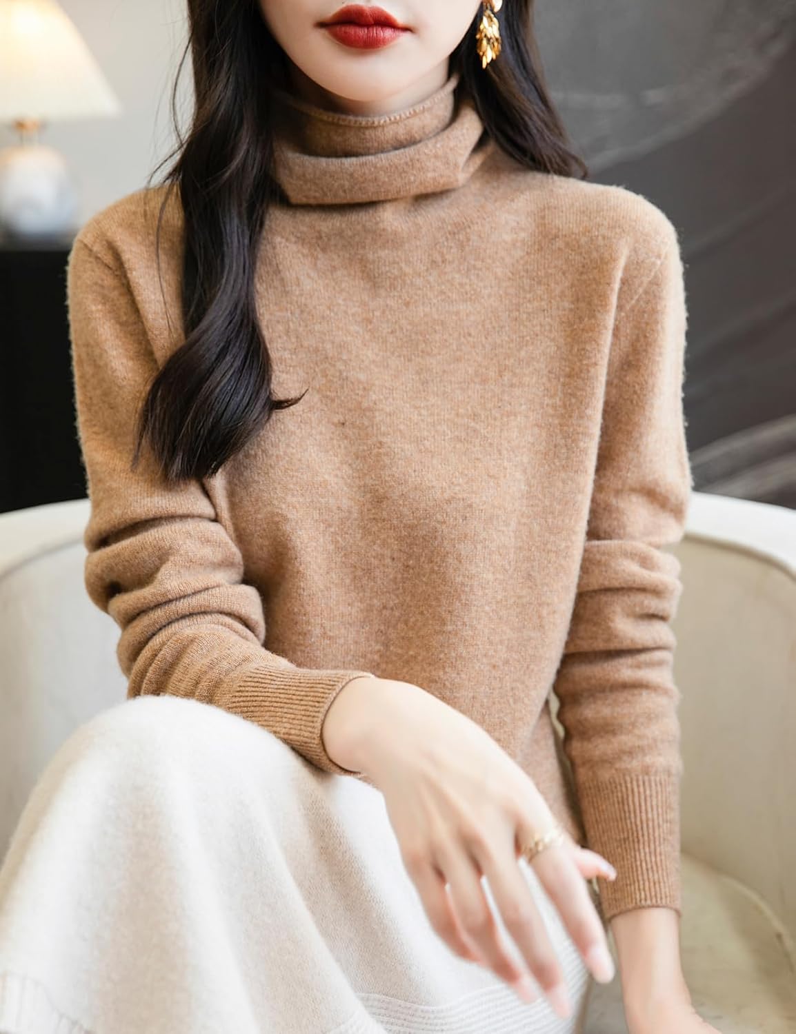 100% Merino Wool Seamless Turtleneck Sweater