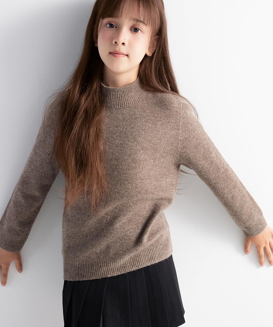 Girls' 100% Merino Wool Seamless Mock Neck Sweater