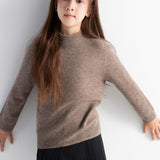 Girls 100% Merino Wool Sweater Fall Winter First-Line Ready to Wear Mock Neck Long Sleeve Seamless Pullover