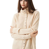 Cardigan de malha 100% lã Merino com gola alta