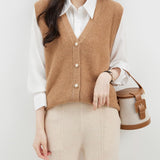 Women's 100% Merino Wool Sweater Vest 2025 Fall Winter V Neck Button Down Sleeveless Cable Knit Sweater Vest