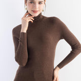 Merino Wool Blend Ribbed Turtleneck Slim Fit Sweater