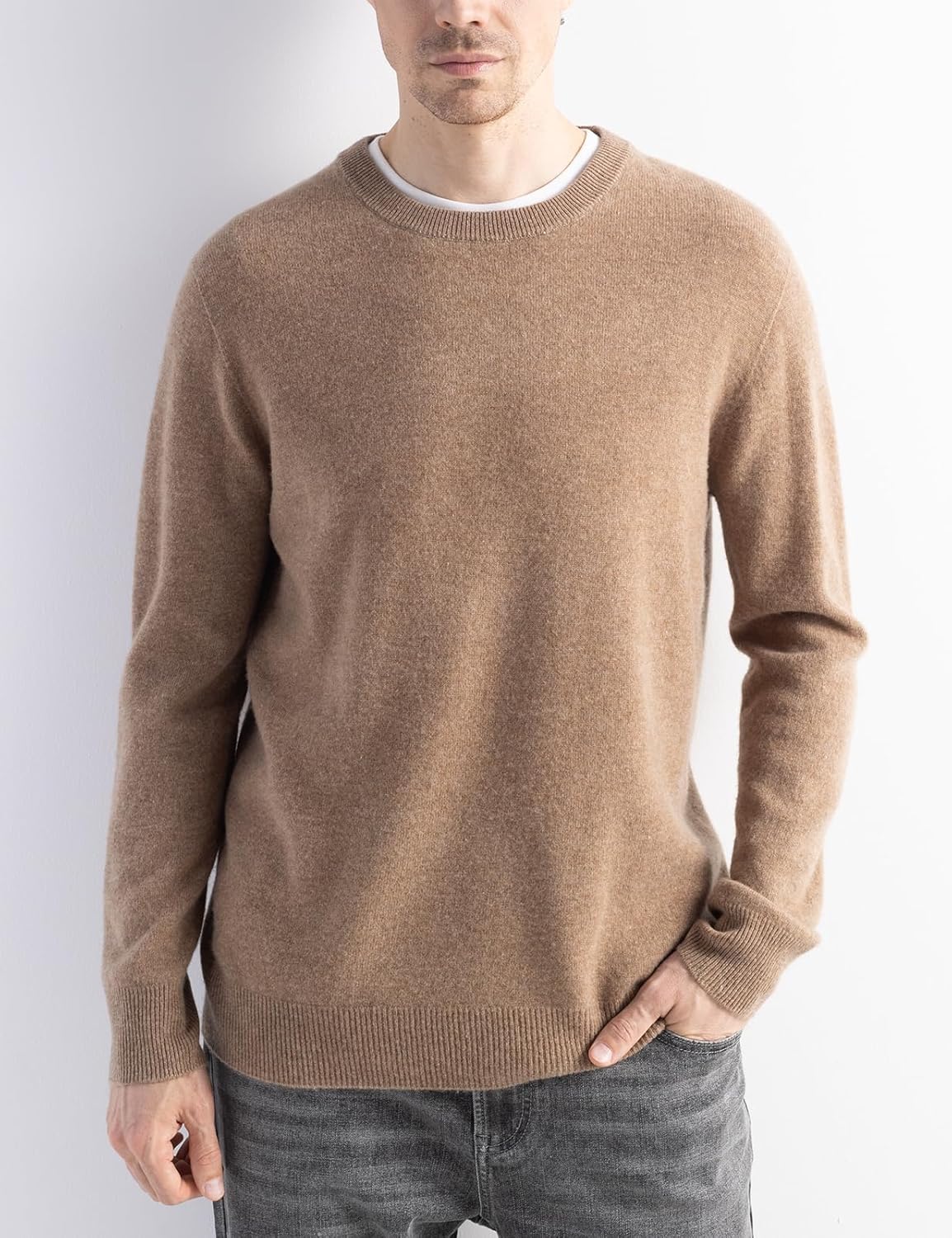 Men's 100% Merino Wool Sweater 2025 Fall Winter First-Line Ready to Wear Crew Neck Long Sleeve Seamless Knit Sweater
