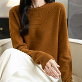 Women's 100% Merino Wool 2025 Fall Winter Crewneck First-Line Ready to Wear Long Sleeve Seamless Knit Sweater
