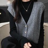Women's 100% Merino Wool Sweater Vest 2025 Fall Winter V Neck Button Down Sleeveless Cable Knit Sweater Vest