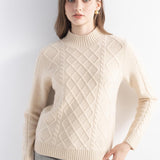 Mongolian Cashmere Casual Mock Neck Cable Sweater