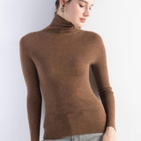 Women's Merino Wool Sweater Fall Winter Turtleneck Rib Long Sleeve First-Line Ready to Wear Seamless Knit Sweater