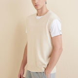 Men's 100% Merino Wool Sweater Vest 2025 Fall Winter Casual Solid V Neck Soft Sleeveless Knitted Sweater Vest