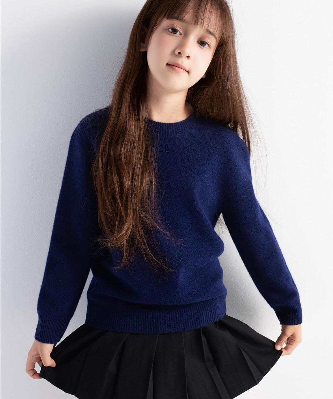 Girls' 100% Merino Wool Seamless Crewneck Sweater