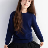 Girls 100% Merino Wool Sweater Fall Winter First-Line Ready to Wear Crewneck Long Sleeve Seamless Knit Sweater