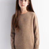 Girls 100% Merino Wool Sweater Fall Winter First-Line Ready to Wear Crewneck Long Sleeve Seamless Knit Sweater