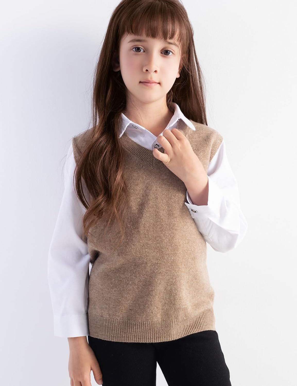 Girls 100% Merino Wool Sweater Vest V-Neck Sleevless 2025 Fall Winter Cable Tops Knitted Pullover Vest