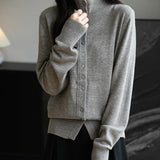 Women's Merino Wool Blend Cardigan 2025 Fall Winter Casual Mock Neck Long Sleeve Knit Cardigan with Buttons