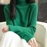 Chanyarn Women's Turtleneck 100% Merino Wool Sweater 2025 Fall Winter Classic Warm Soft Raglan Long Sleeve Knit Sweater