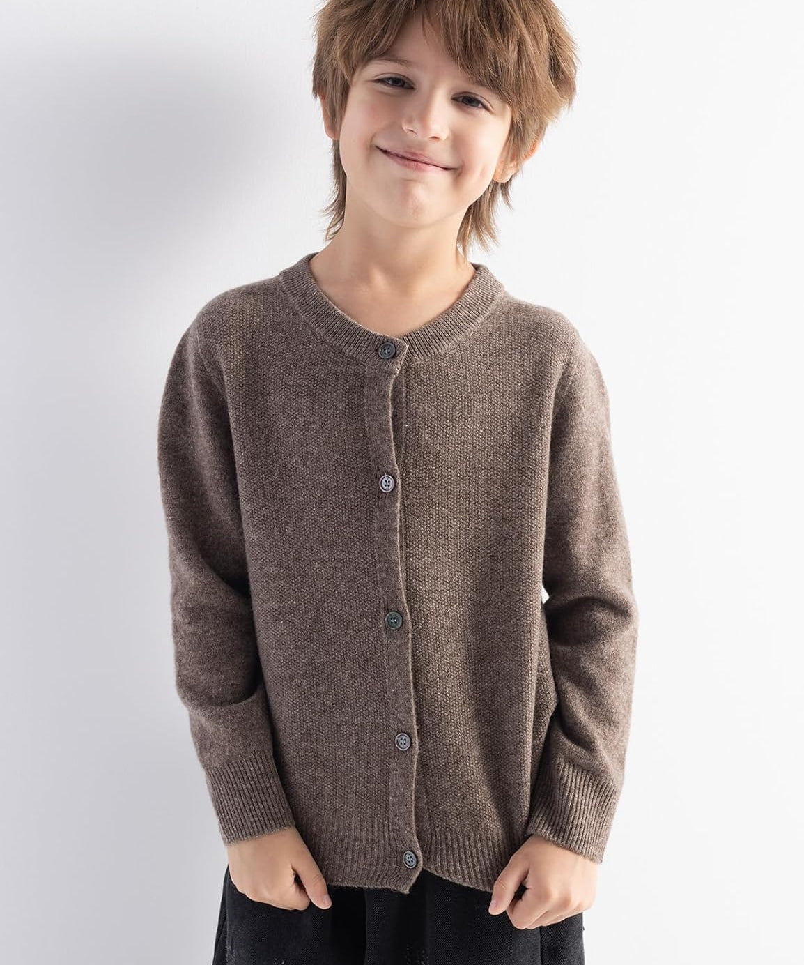 Boys' 100% Merino Wool Seamless Crewneck Cardigan