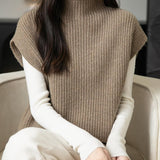 Women's 100% Merino Wool Sweater Vest 2025 Fall Winter Casual Turtleneck Sleeveless Knit Sweater Tank Tops