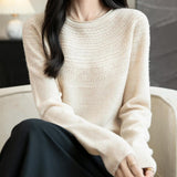 Women's 100% Merino Wool 2025 Fall Winter Crewneck First-Line Ready to Wear Long Sleeve Seamless Knit Sweater
